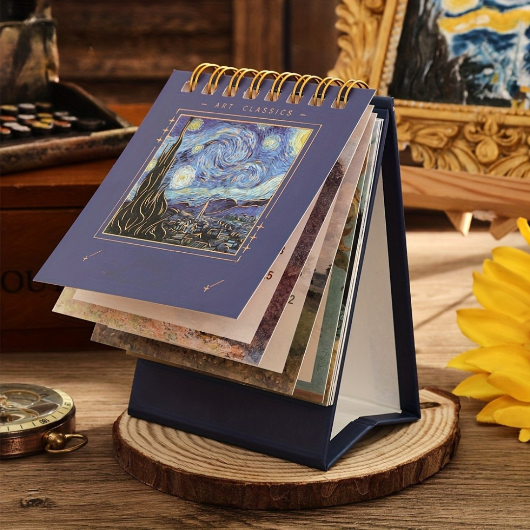 Skrivbordskalender med klassisk konstdesign