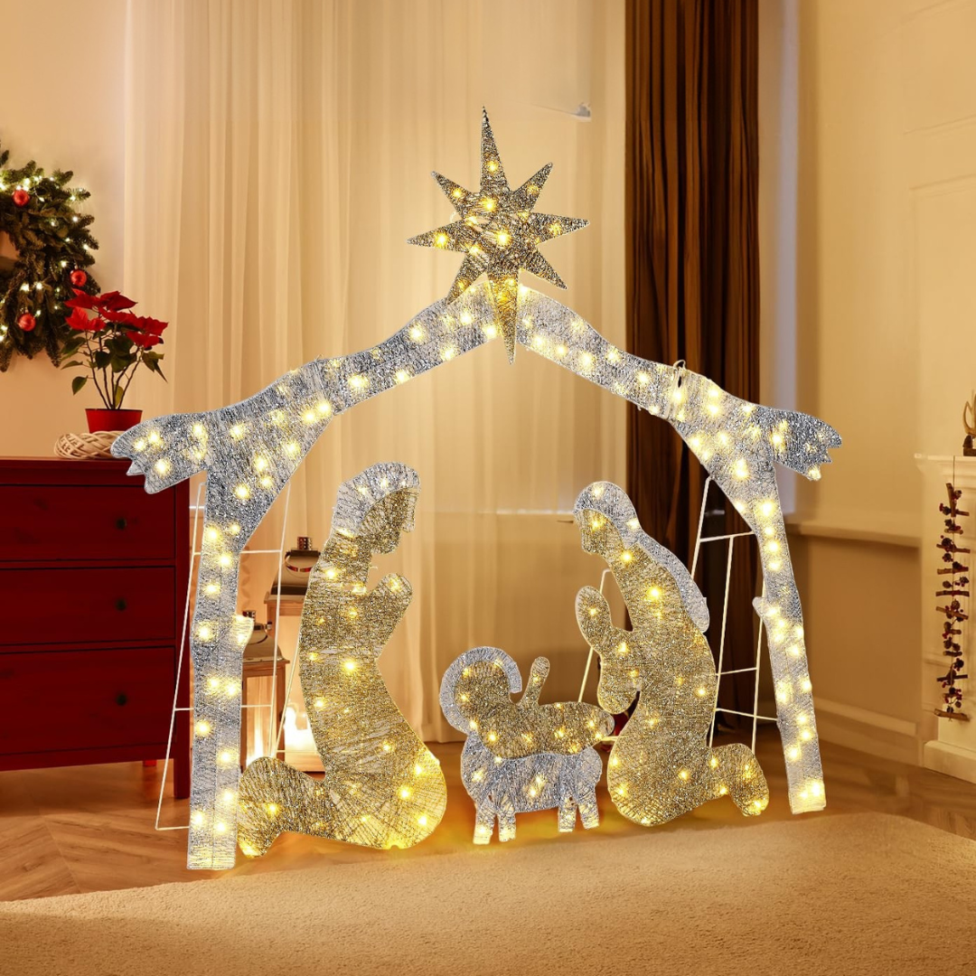 Utomhus Julkrubba Silhuett Utställning