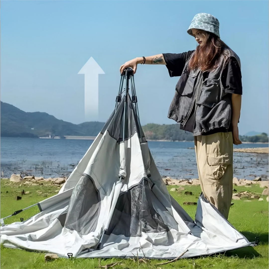 Vattentätt familjetält med pop up takfönster