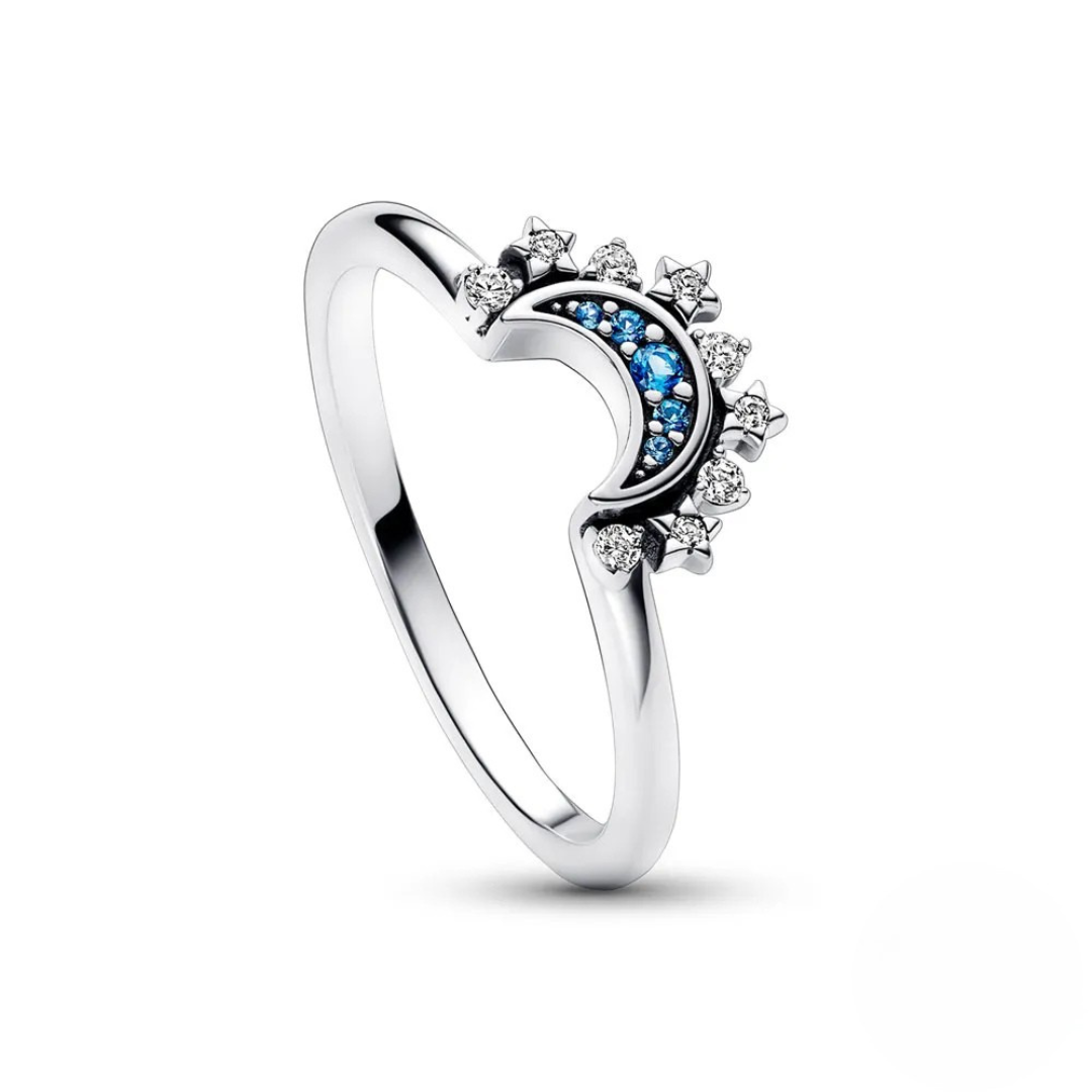 Kristalluttalande ring med sol- och måndesign