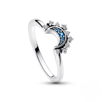Kristalluttalande ring med sol- och måndesign
