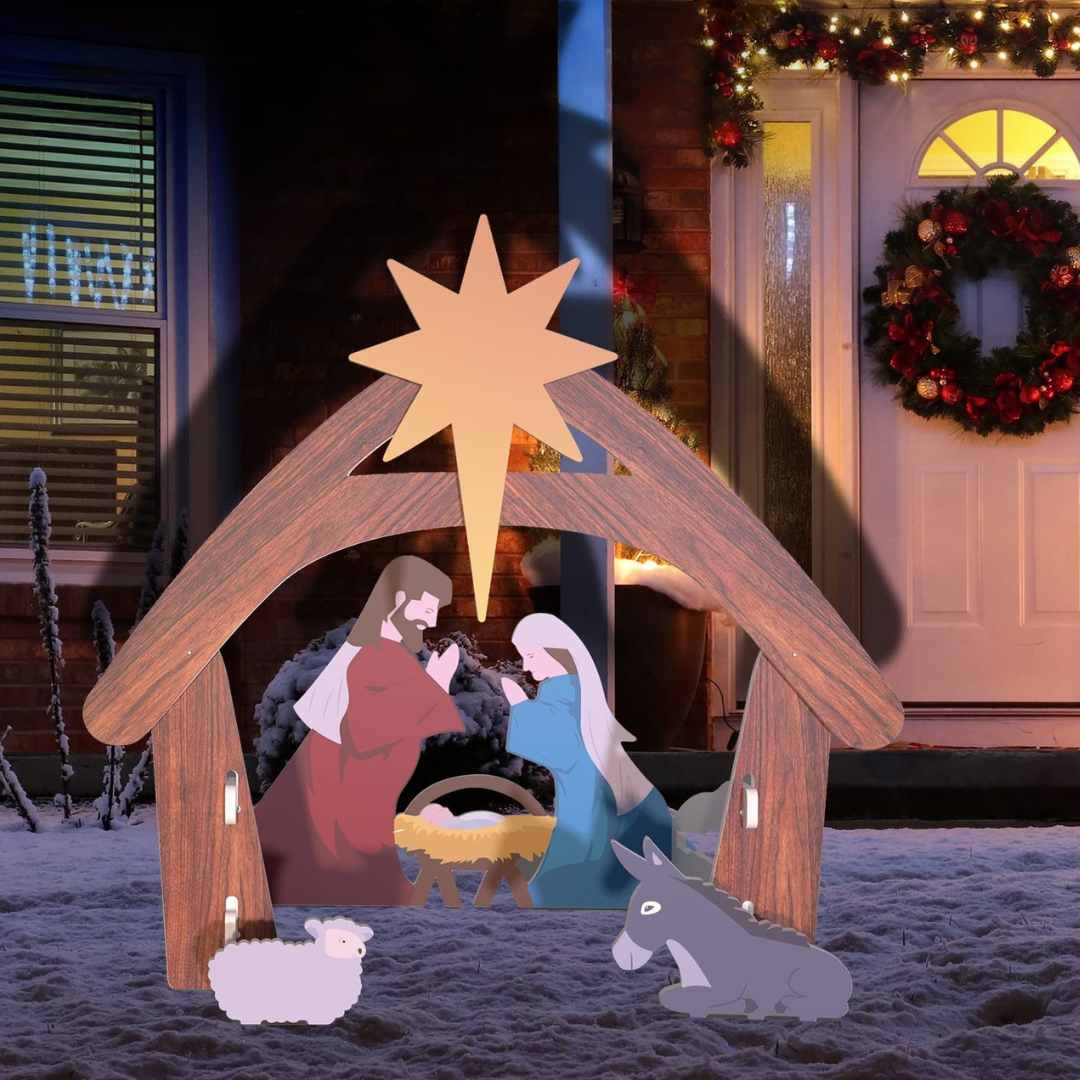 Utomhus Julkrubba Silhuett Utställning