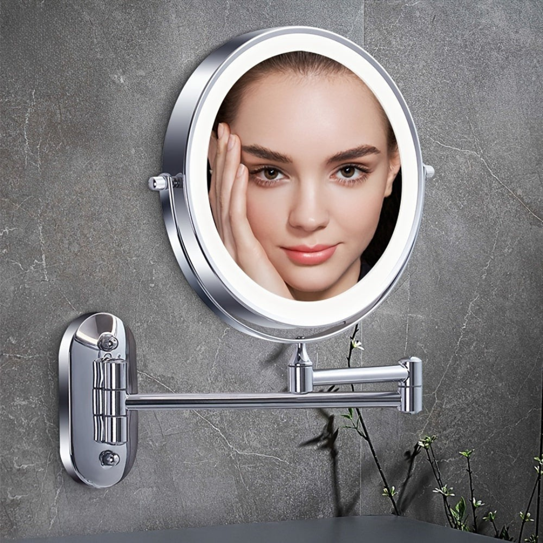 Makeup Spegel Väggmonterad LED Krom Rund