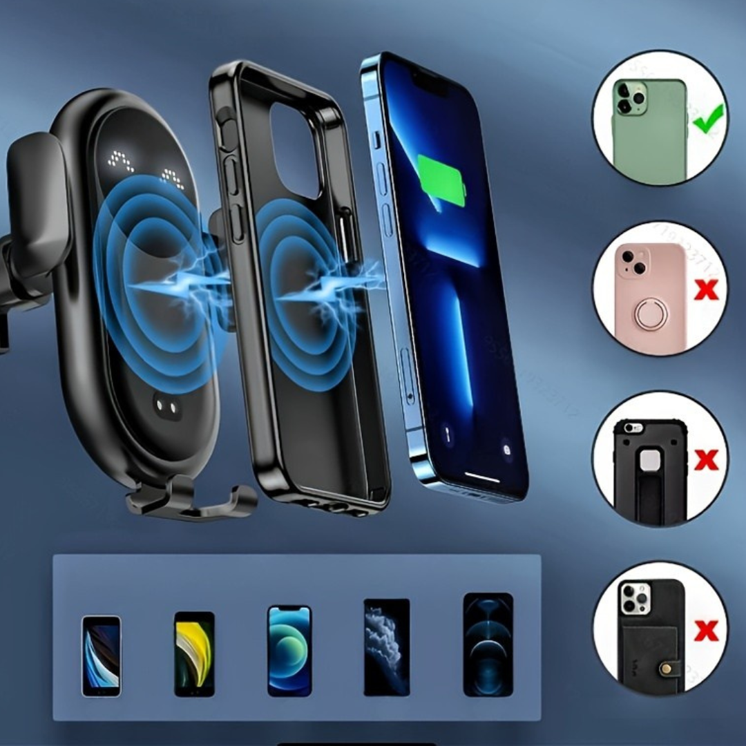 Bilhållare med trådlös laddningsfäste