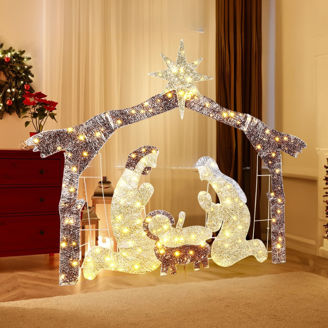 Utomhus Julkrubba Silhuett Utställning