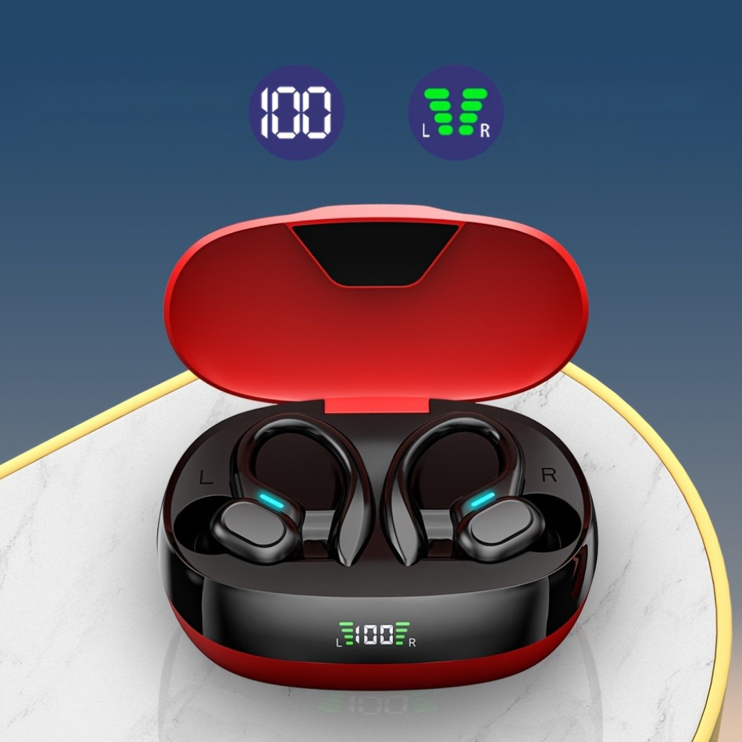 Hörlurar med sportöronhake LED-displayfodral