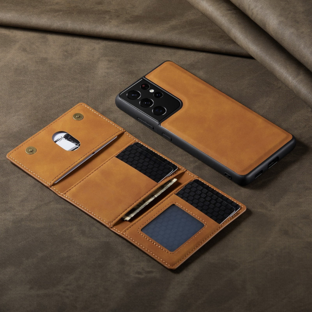 Telefonfodral med läderkortplåtsöverdrag