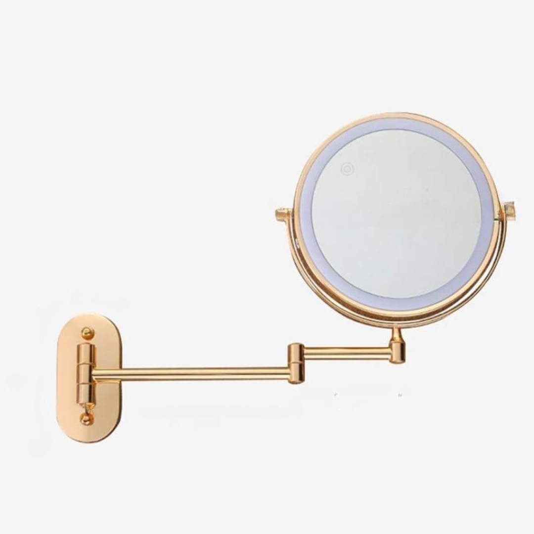 LED Väggspegel med Guld Finish och Förstoringsglas