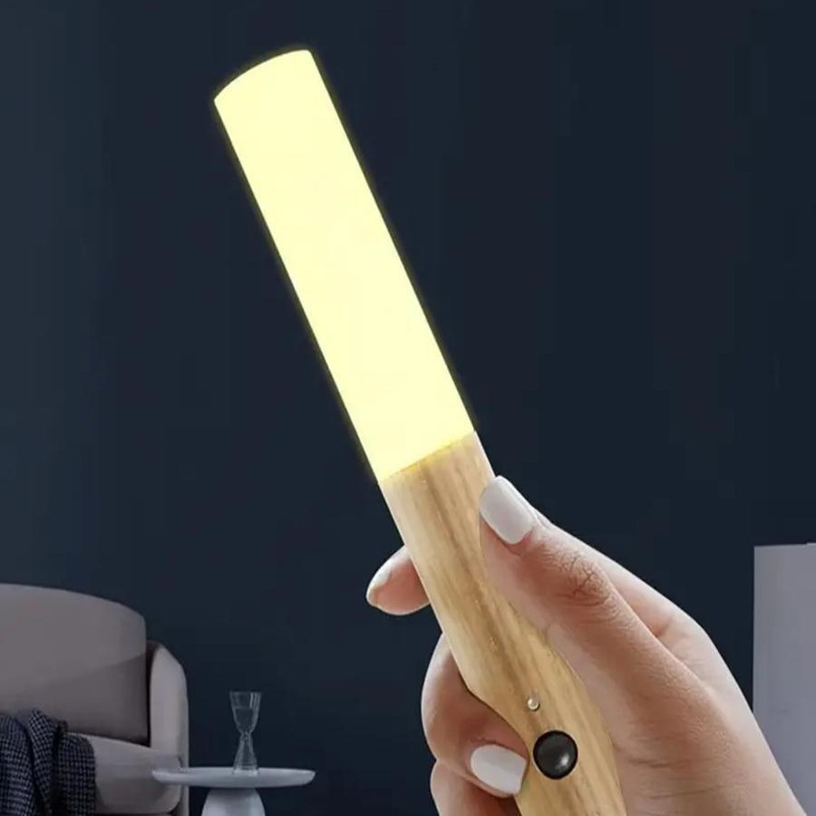 Vägglampa LED Rörelsesensor Trälampe