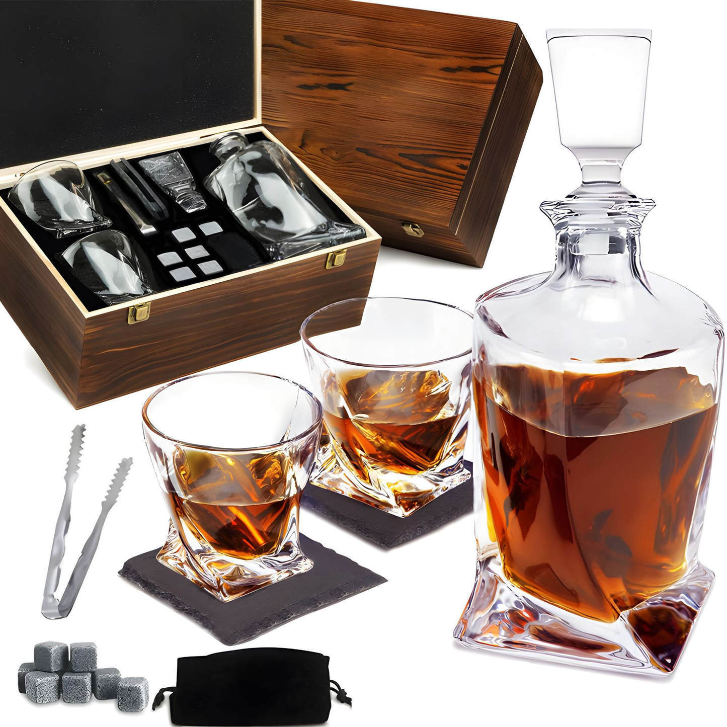 Carvallo – Lyxigt Whiskey Karaff Set med Kristall Karaff och Whiskey Stenar