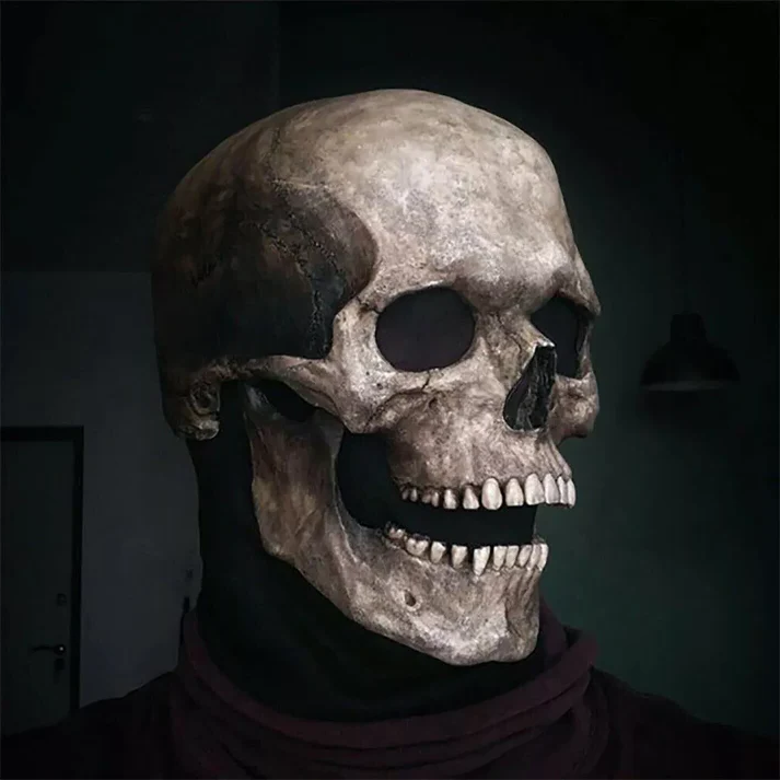 RoyaleGlow Rörlig Käft Realistisk Fullt Huvud Skallemask - Mänsklig Skelettmask för Halloween Fest