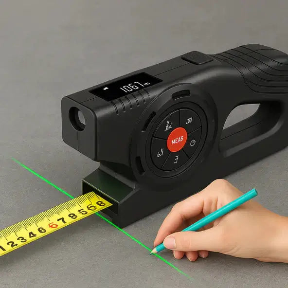 Royallure 3-i-1 Digital Laser Mätare – Måttband, Laser & Krysslinje, Bakgrundsbelyst LCD