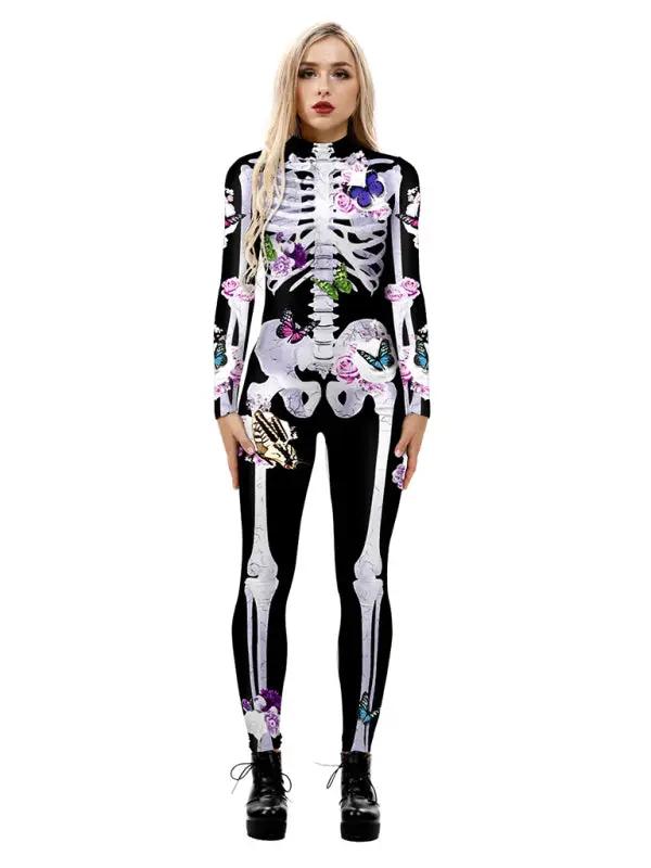 Kvinnors Halloween-kostymbyxor | Långärmad skelett