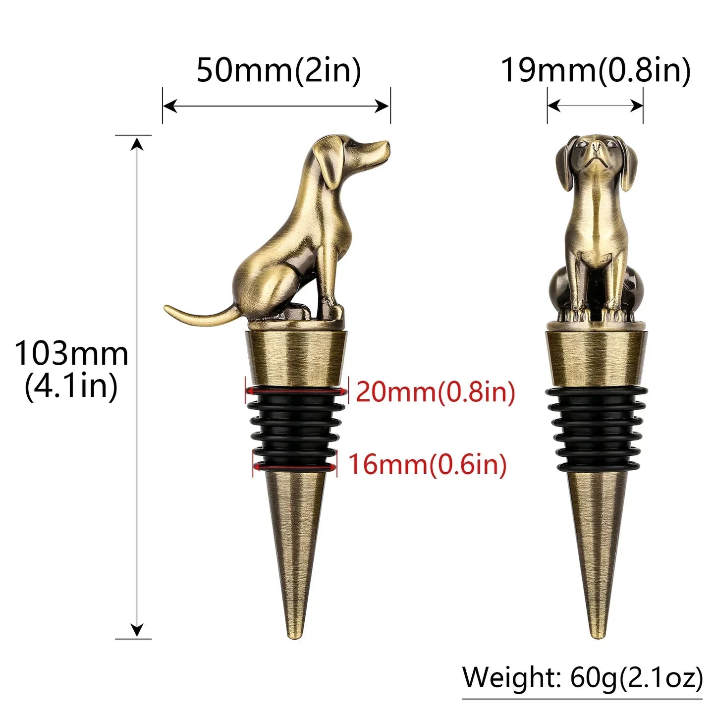 Carvallo Vinpropp Hund | Lufttät & Återanvändbar | Dekorativ & Presentfärdig | För Standardflaskor