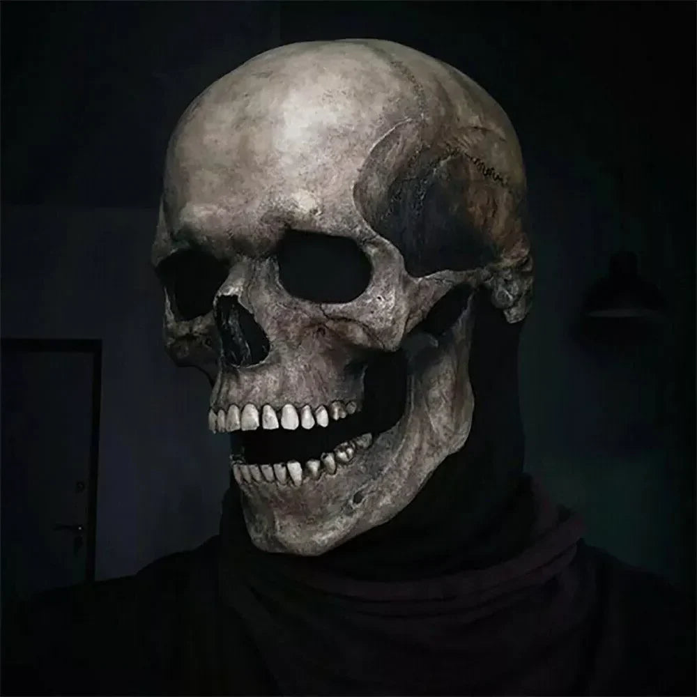 RoyaleGlow Rörlig Käft Realistisk Fullt Huvud Skallemask - Mänsklig Skelettmask för Halloween Fest
