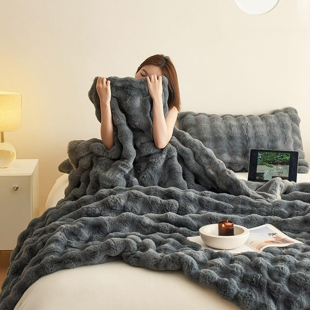 Täck Mjuk Fleece Varm Vändbar Filt