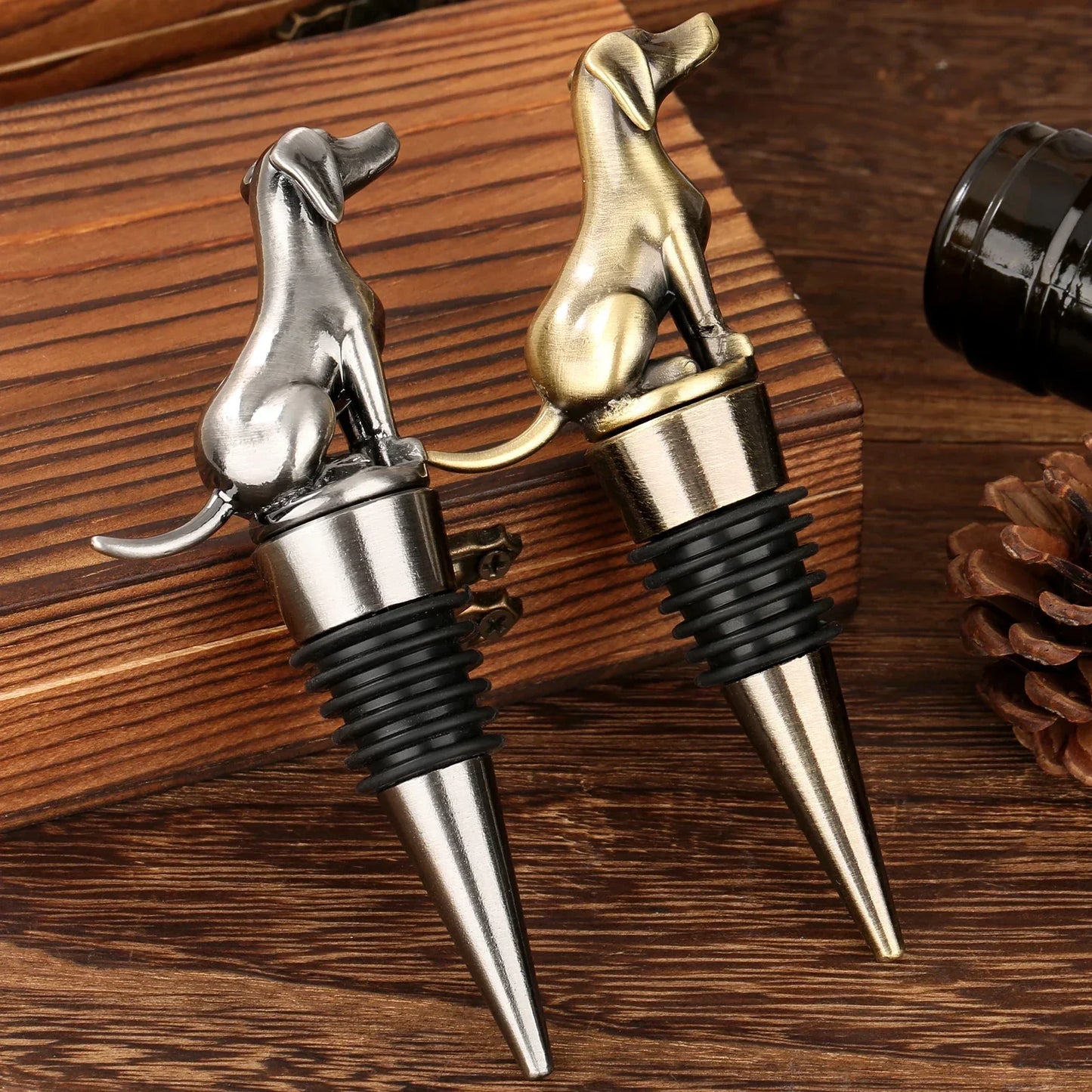 Carvallo Vinpropp Hund | Lufttät & Återanvändbar | Dekorativ & Presentfärdig | För Standardflaskor