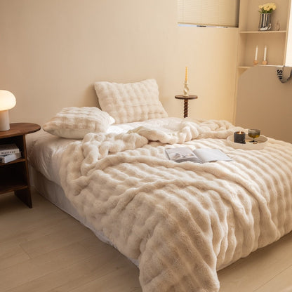 Faux Fur Chunky Knit Duvet Cover Throw