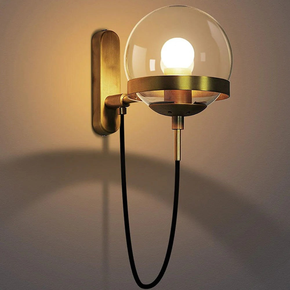Nordic Glass Wall Lamp | Iron Base | Retro Vintage Style | 11in Round Shade | Brick by Brick