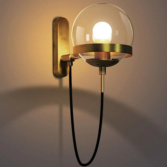 Nordic Glass Wall Lamp | Iron Base | Retro Vintage Style | 11in Round Shade | Brick by Brick