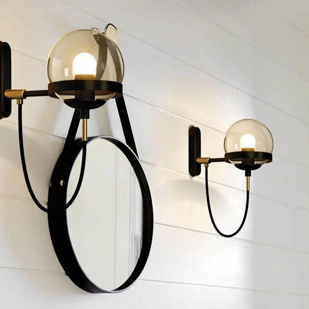 Nordic Glass Wall Lamp | Iron Base | Retro Vintage Style | 11in Round Shade | Brick by Brick