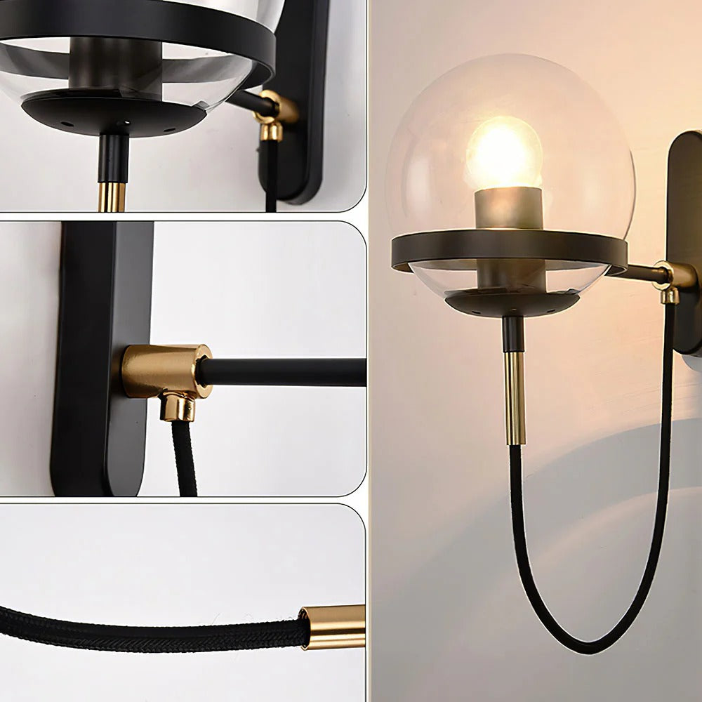 Nordic Glass Wall Lamp | Iron Base | Retro Vintage Style | 11in Round Shade | Brick by Brick