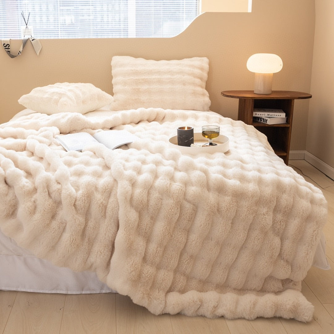 Faux Fur Chunky Knit Duvet Cover Throw