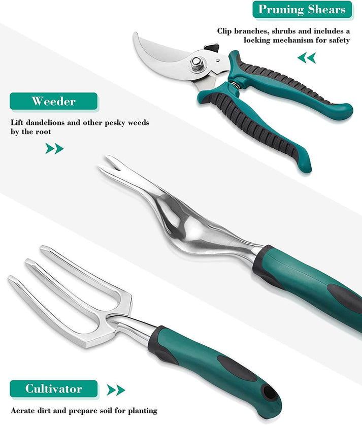 Carvallo-Set FloraMeister 11in1 | Komplettset med väska | Ergonomisk & Rostfri | För nybörjare & proffs