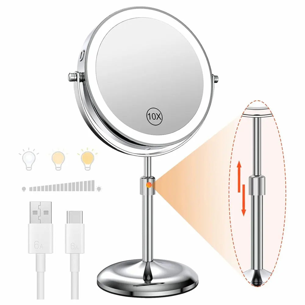 LED Sminkspegel med Ljus &amp; 10X Zoom – Trådlös &amp; Justerbar