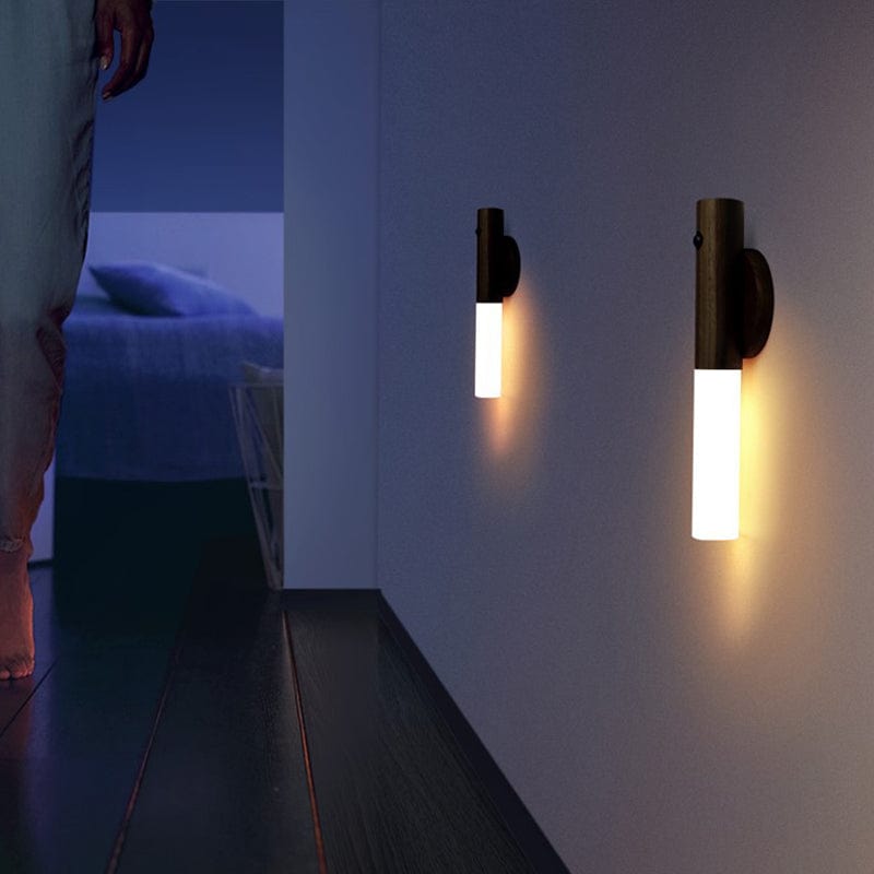 GlowSense - Trä Smart Vägglampa med Rörelsesensor