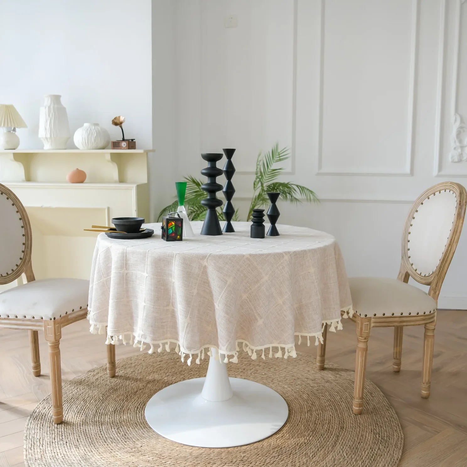 Bomull Linne Jacquard Runddukar med Fransar