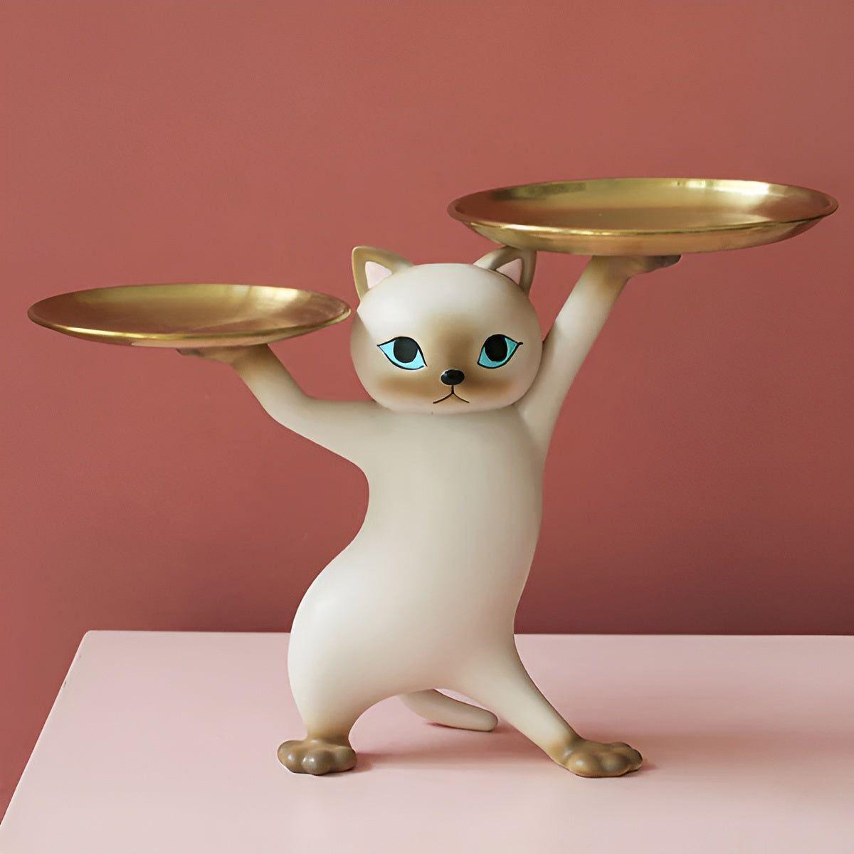 Purrfect Keeper - Kärleksfull Nordic Resin Kattbricka Staty för Små Värdeföremål