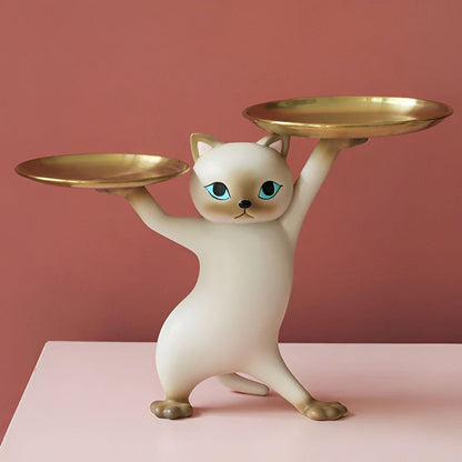 Purrfect Keeper - Kärleksfull Nordic Resin Kattbricka Staty för Små Värdeföremål