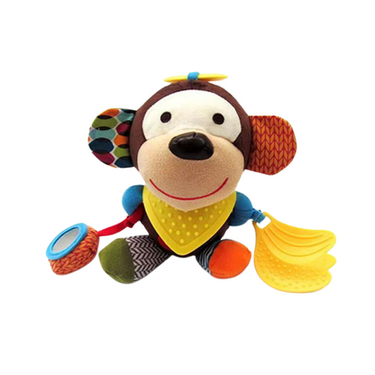 Sensorisk babyplys leksak med skallra och silikonfäste för tandning