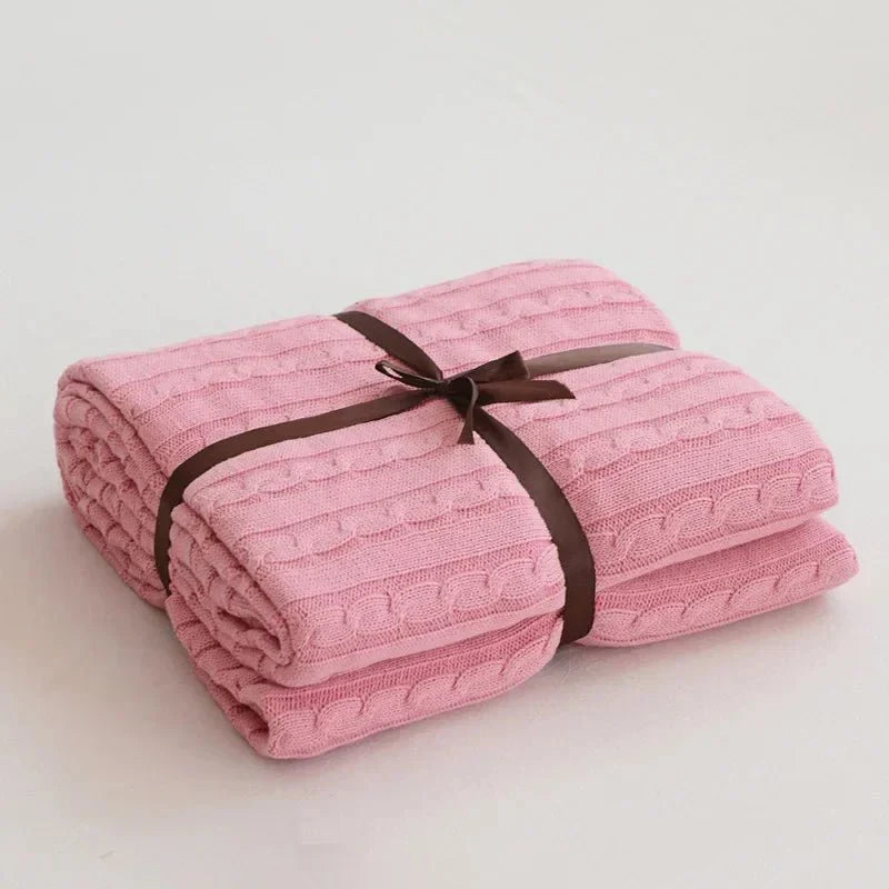 Stickad bomull enfärgad pläd för mysigt bekvämlighet