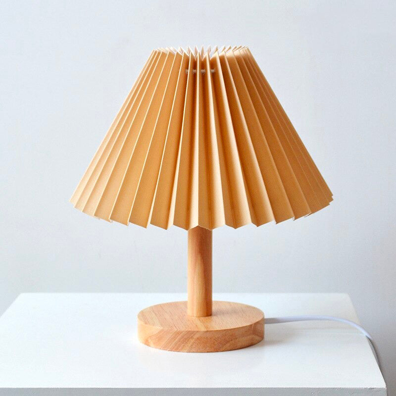 Trä Sängbordslampa Med Vikbar Skärm Vintage Design