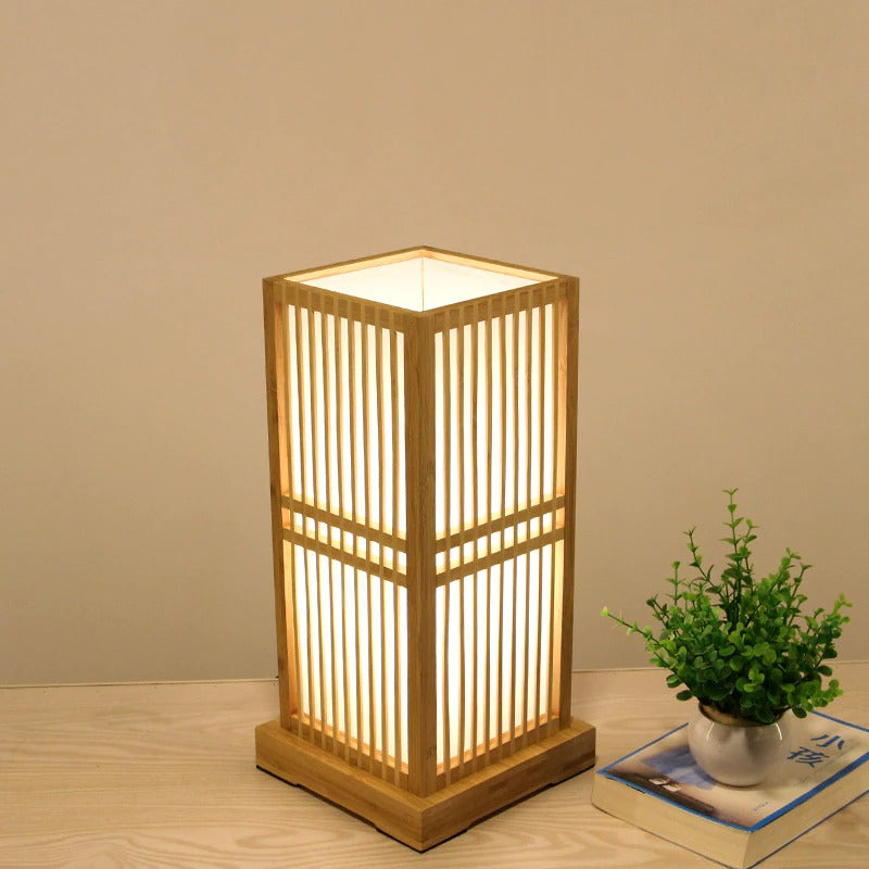 Tatami Japansk Sängbordslampa med Trä Bambuskärm