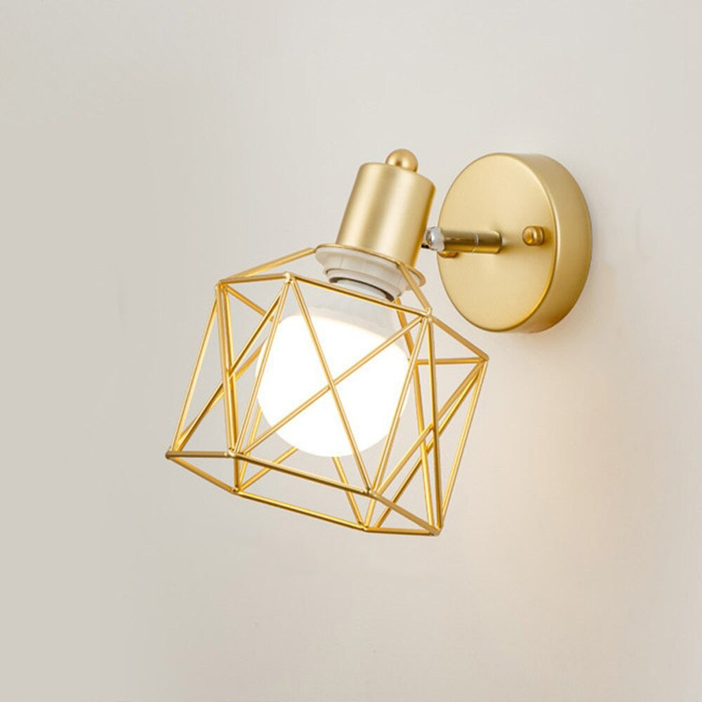 Cage Industriell Vägg Sänglamp med Metall och Trä Design