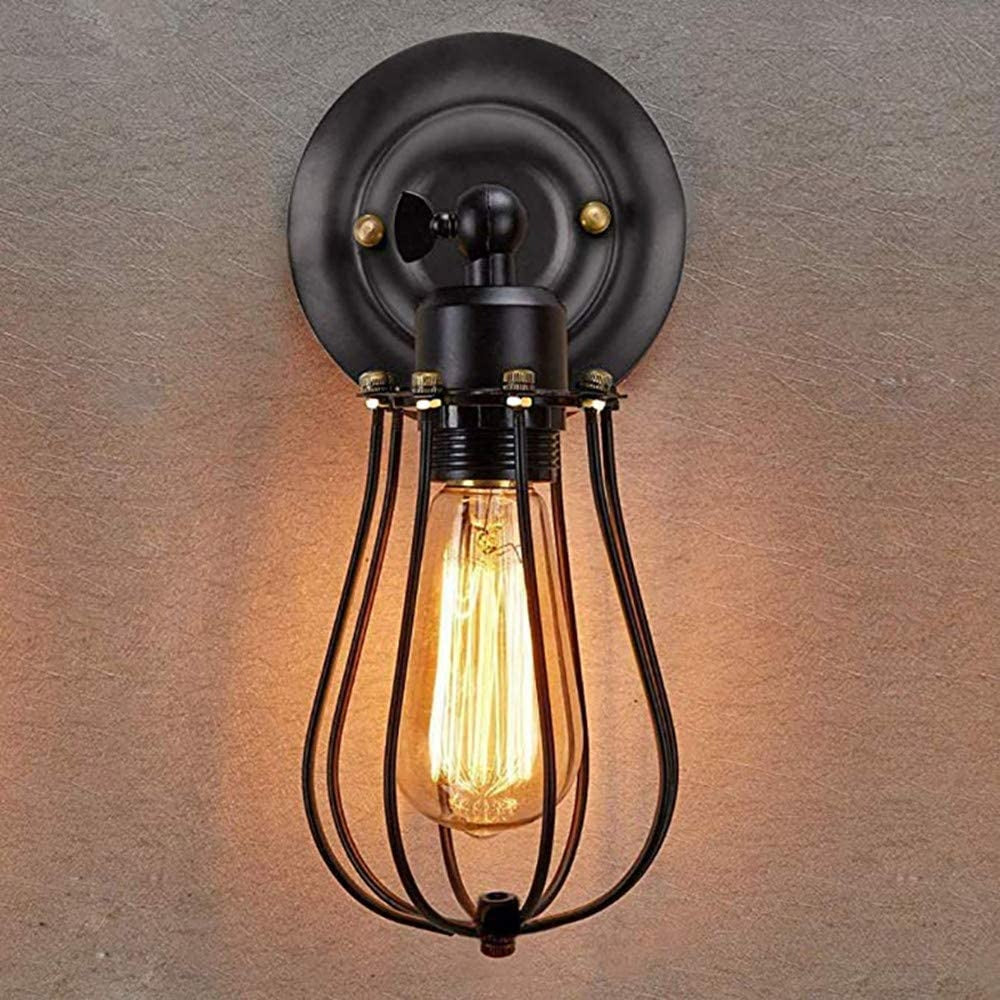 Industriell vintage vägghängd sänglampa med metall- och trädesign