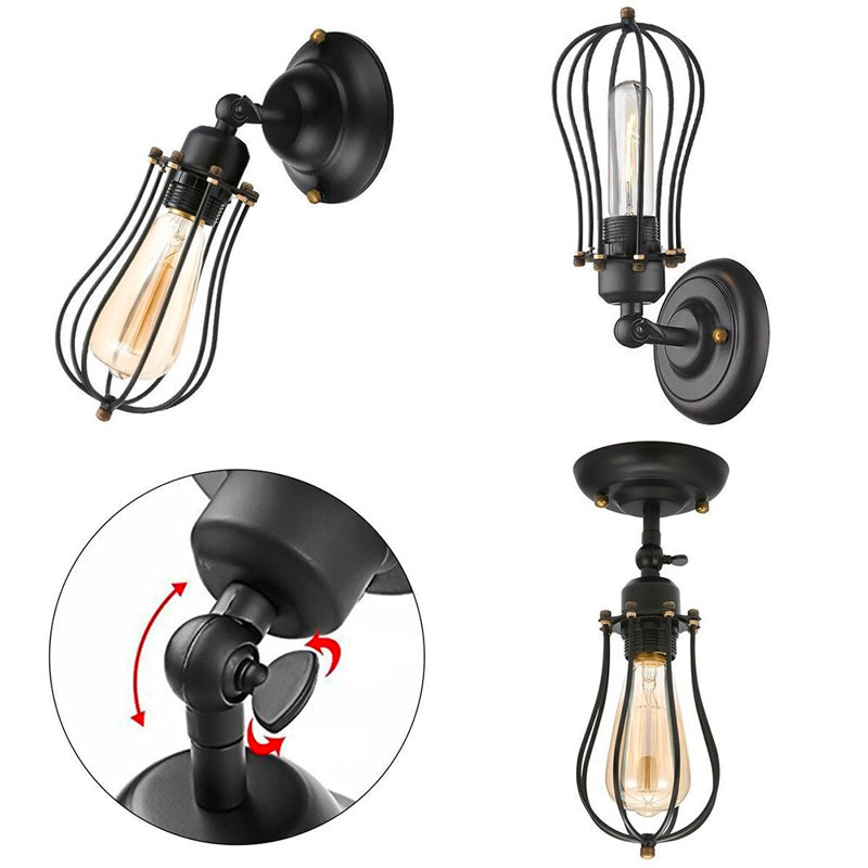 Industriell vintage vägghängd sänglampa med metall- och trädesign