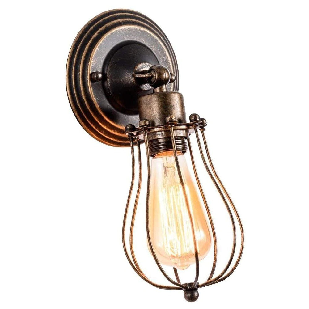 Industriell vintage vägghängd sänglampa med metall- och trädesign