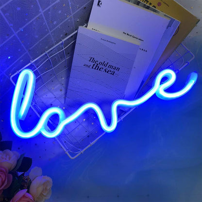 LOVE Neon Light Sänglampa med Beröringskontroll och 8 Färger