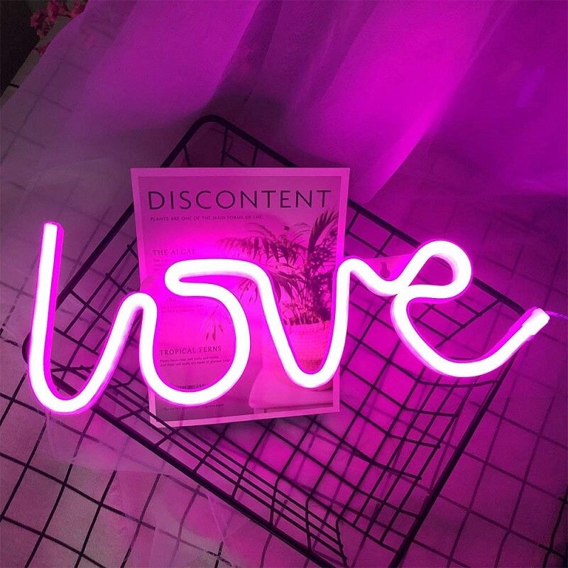 LOVE Neon Light Sänglampa med Beröringskontroll och 8 Färger