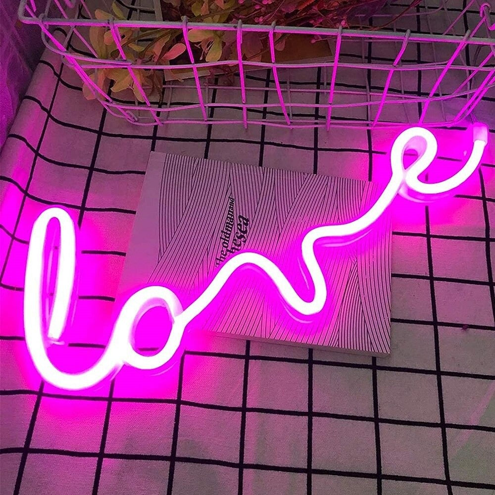 LOVE Neon Light Sänglampa med Beröringskontroll och 8 Färger