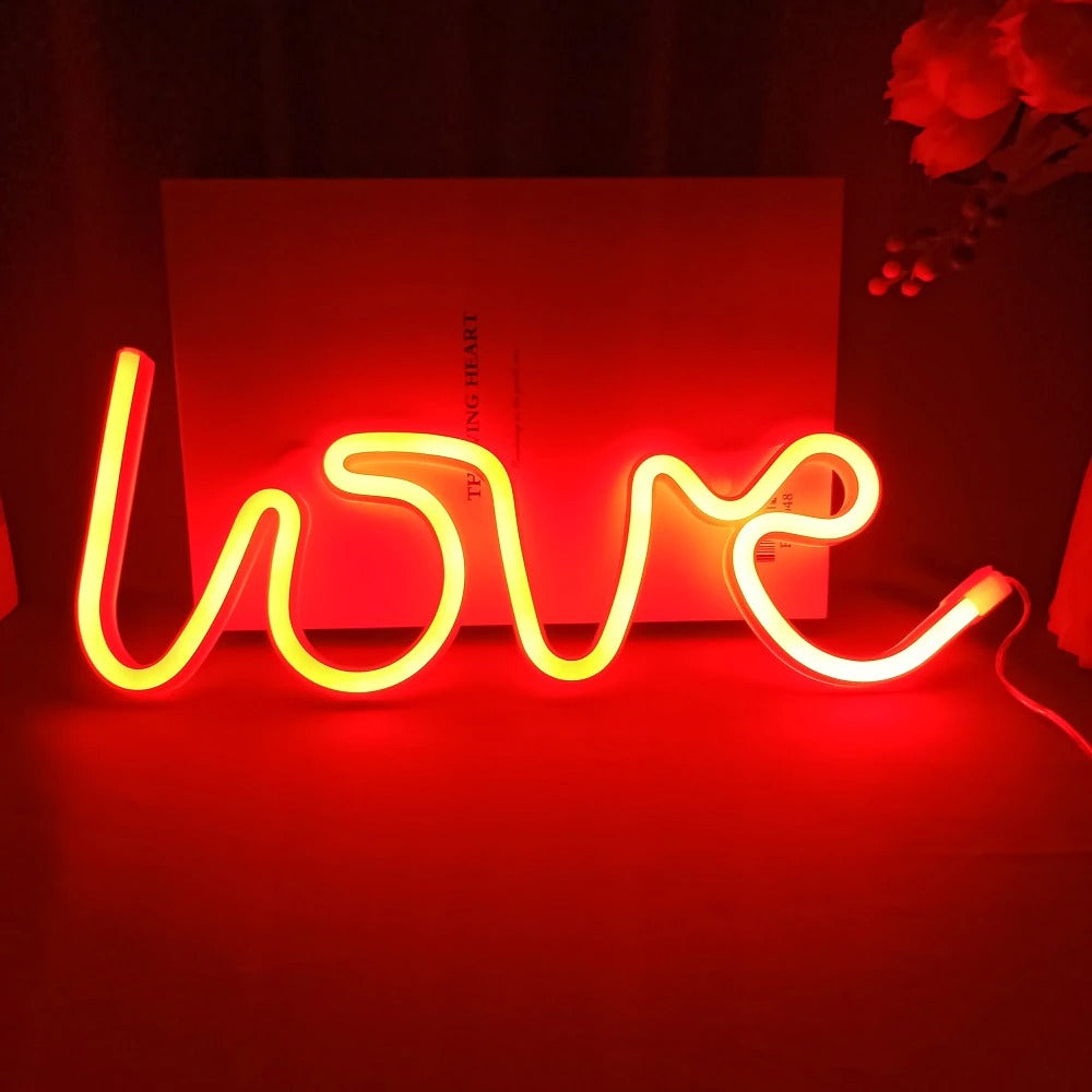 LOVE Neon Light Sänglampa med Beröringskontroll och 8 Färger