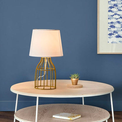 Guld/Vit Retro Metall Sänglampa med Eldglöd Design