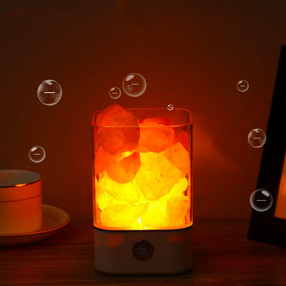 Himalayiskt salt nattduksbordslampa med varm glöd och USB-laddningsbar