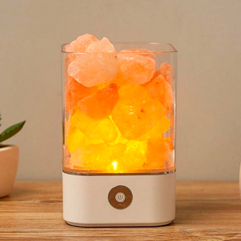 Himalayiskt salt nattduksbordslampa med varm glöd och USB-laddningsbar