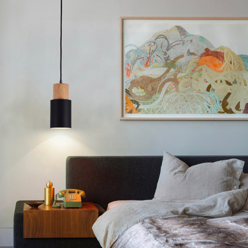 Trä Hängande Sänglampor med Vintage Metallstruktur
