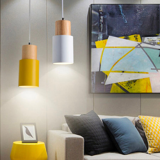 Trä Hängande Sänglampor med Vintage Metallstruktur